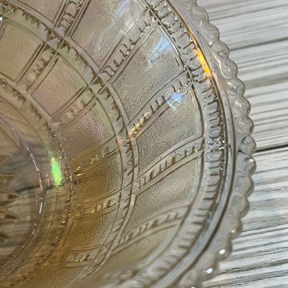 Vintage Lenox Imperial Glass Beaded Block Carnival Glass Bowl #1 Frosted - Picture 5 of 11